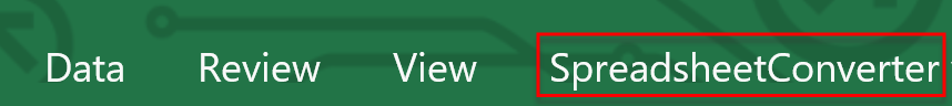 Screenshot of the Excel menu with the SpreadsheetConverter choice