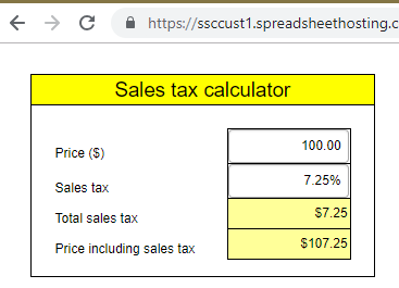 Screenshot of a sales tax calculator in a web browser