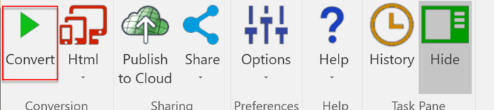 Screenshot of the Convert button in the ribbon