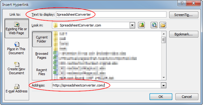 Inserting a hyperlink in Excel
