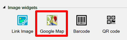 Screenshot of the Google Map widget on the Widgets tab of the task pane