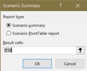 Screenshot of the Scenario Summary prompt asking for the result cell