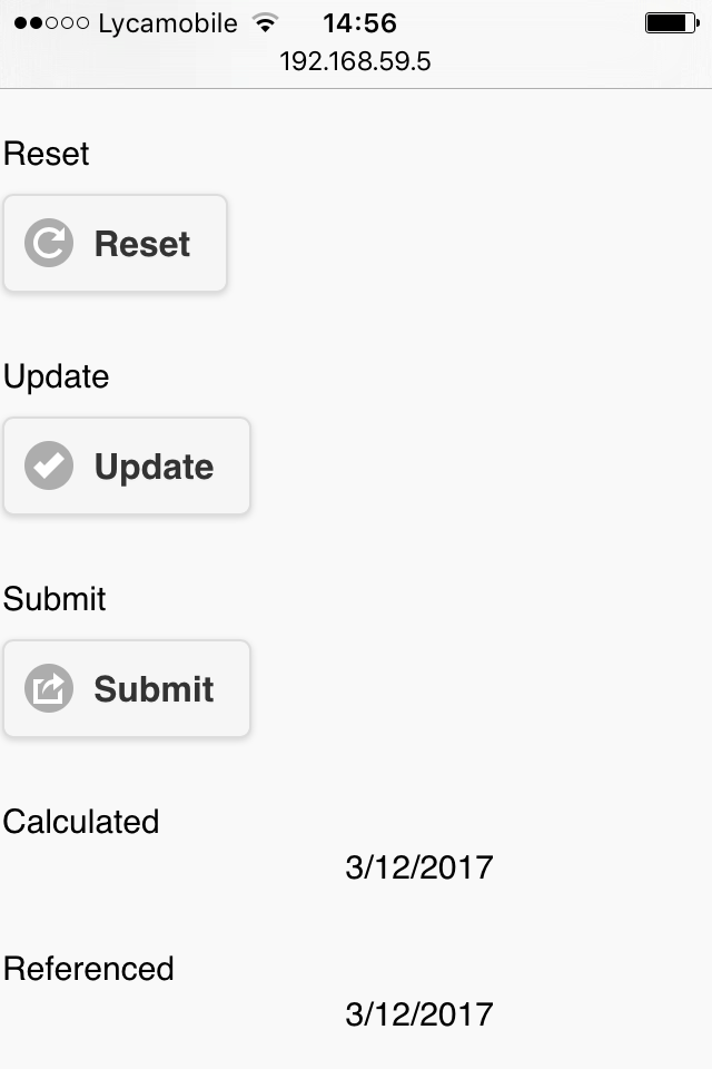 Screenshot from the iPhone/Android flavor of the Reset, Update and Submit action buttons