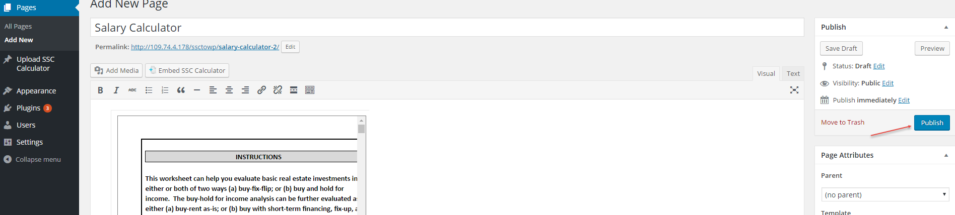 Screenshot of the Publish button in WordPress