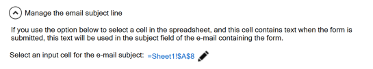 Screenshot of the E-mail subject setting in Configure Submit