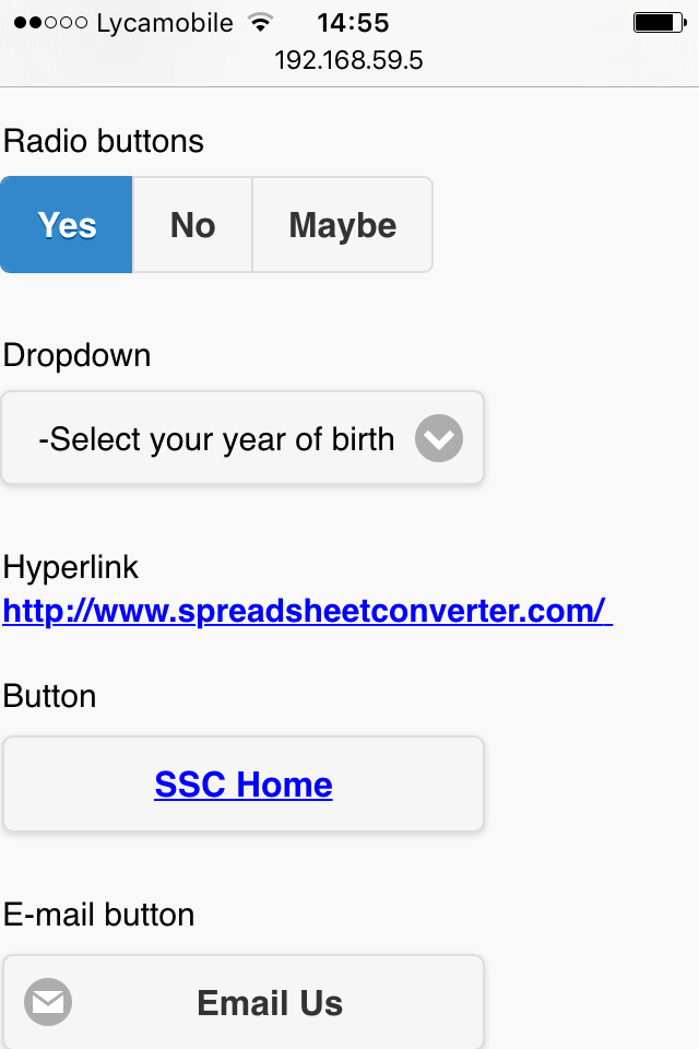 Screenshot from the iPhone/Android flavor of the Radio button widget