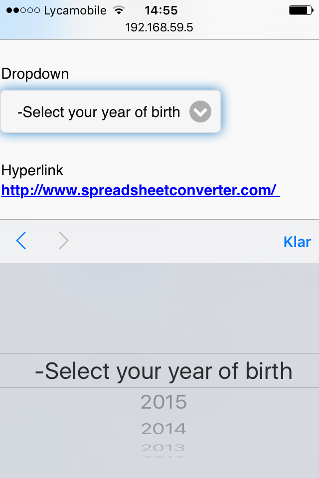 Screenshot from the iPhone/Android flavor of the Dropdown widget