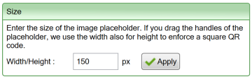Screenshot of the size setting for the QR code widget