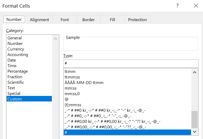 Screenshot of a numeric cell format that suppresses zeroes