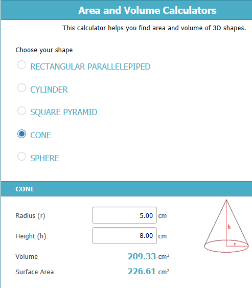 Area and Volume calculator