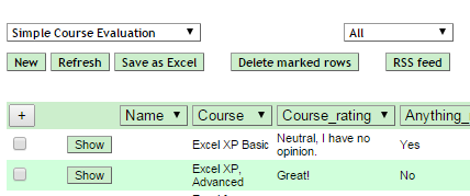 AutoFilter Simple Course Evaluation Screenshot