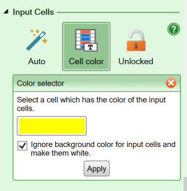 Screenshot of the Color selector in the Input Cells section of the Workbook tab