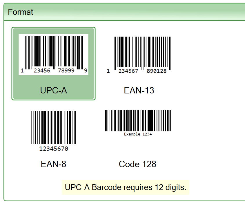 Screenshot of the format settings for the Barcode widget