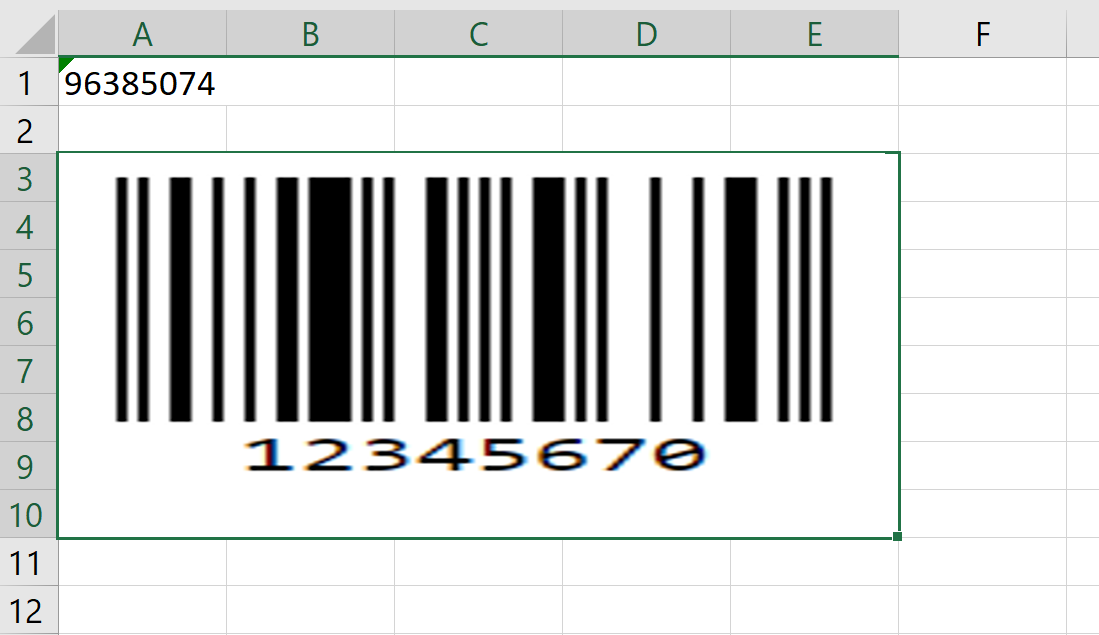 Screenshot of a spreadsheet in Excel with a barcode widget showing its placeholder