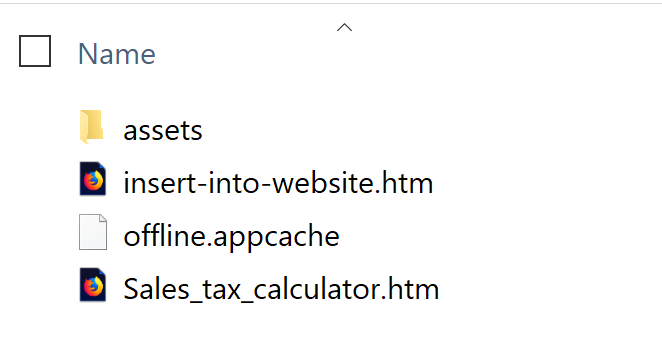 Screenshot of the folder structure for a converted web page