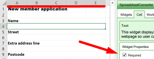 Screenshot of a form with merged cells and required text fields