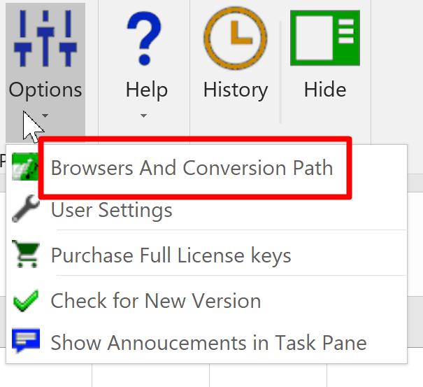 Screenshot of the Browser and Conversion path setting