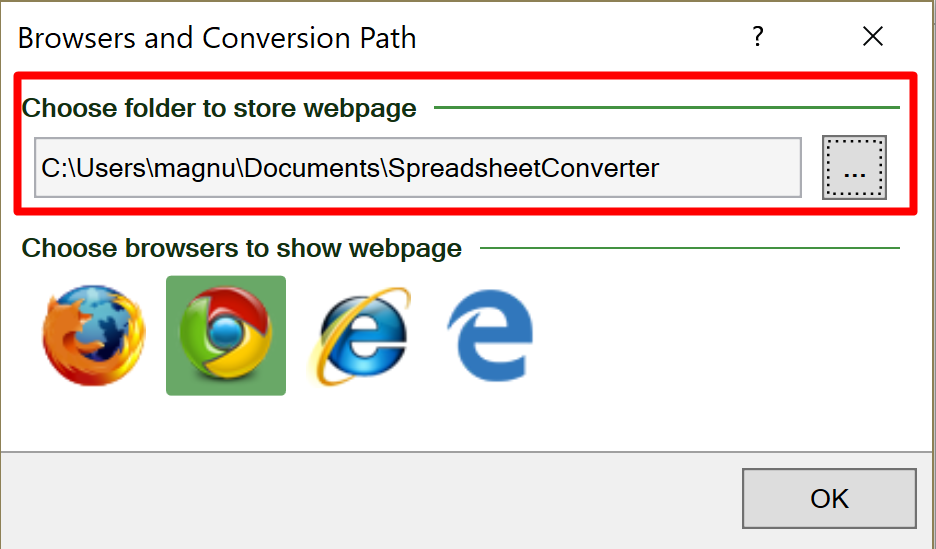 Screenshot of the Conversion path setting