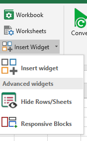 Screenshot of the Insert Widget menu in version 10
