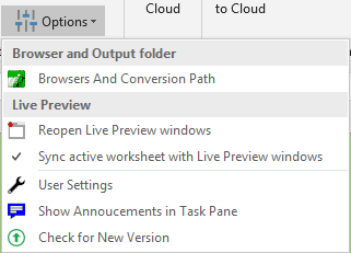 Screenshot of the Options in the Convert section of the ribbon