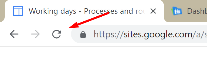 Screenshot of the reload arrow in Google Chrome