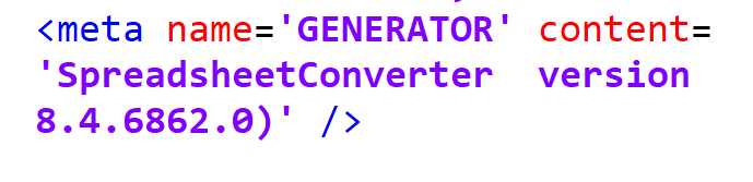 Screenshot of HTML generated by SpreadsheetConverter 8